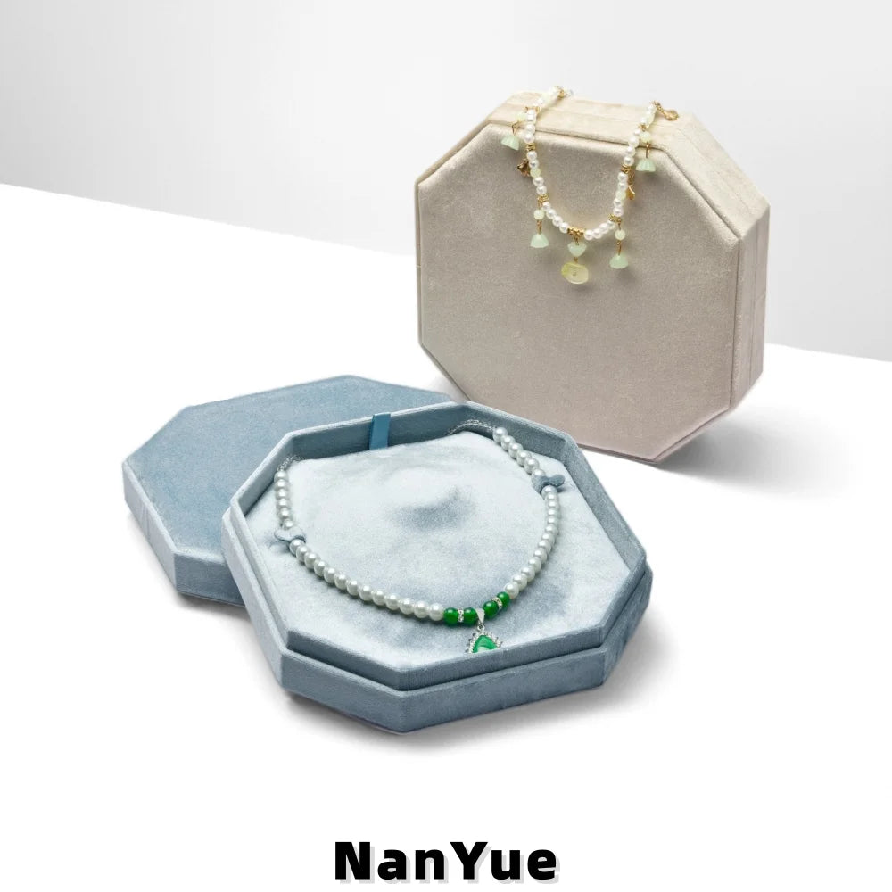 New Octagonal Luxury Velvet Necklace Box Premium Jewelry Packaging Gift Box Pendant Display Storage Box Jewelry Box Custom Lo