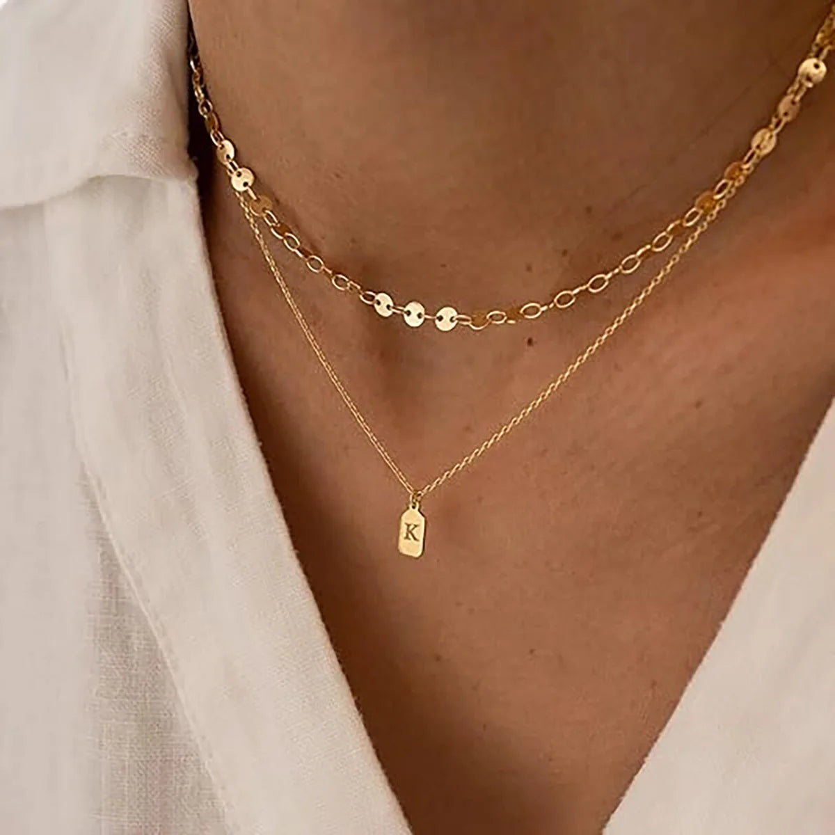 26 Letter Initial Pendant Necklace for Women Dainty Multi-Layer A-Z Initial 2 Layers Trendy Jewelry Gifts Weddings Parties