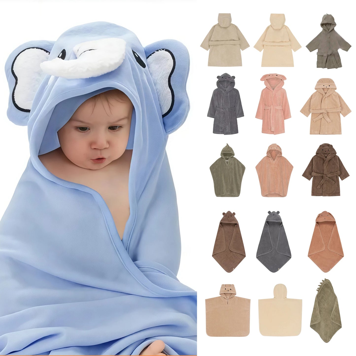 Newborn Gift Baby Towel Poncho 100% Cotton Solid Color Soft Thick Baby Kids Towel with Hood Bathroom Use Quick-Dry