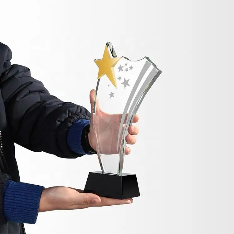 MH-J068 Custom logo Gold Star Glass Awards Sports/events Souvenirs Crystal Trophy