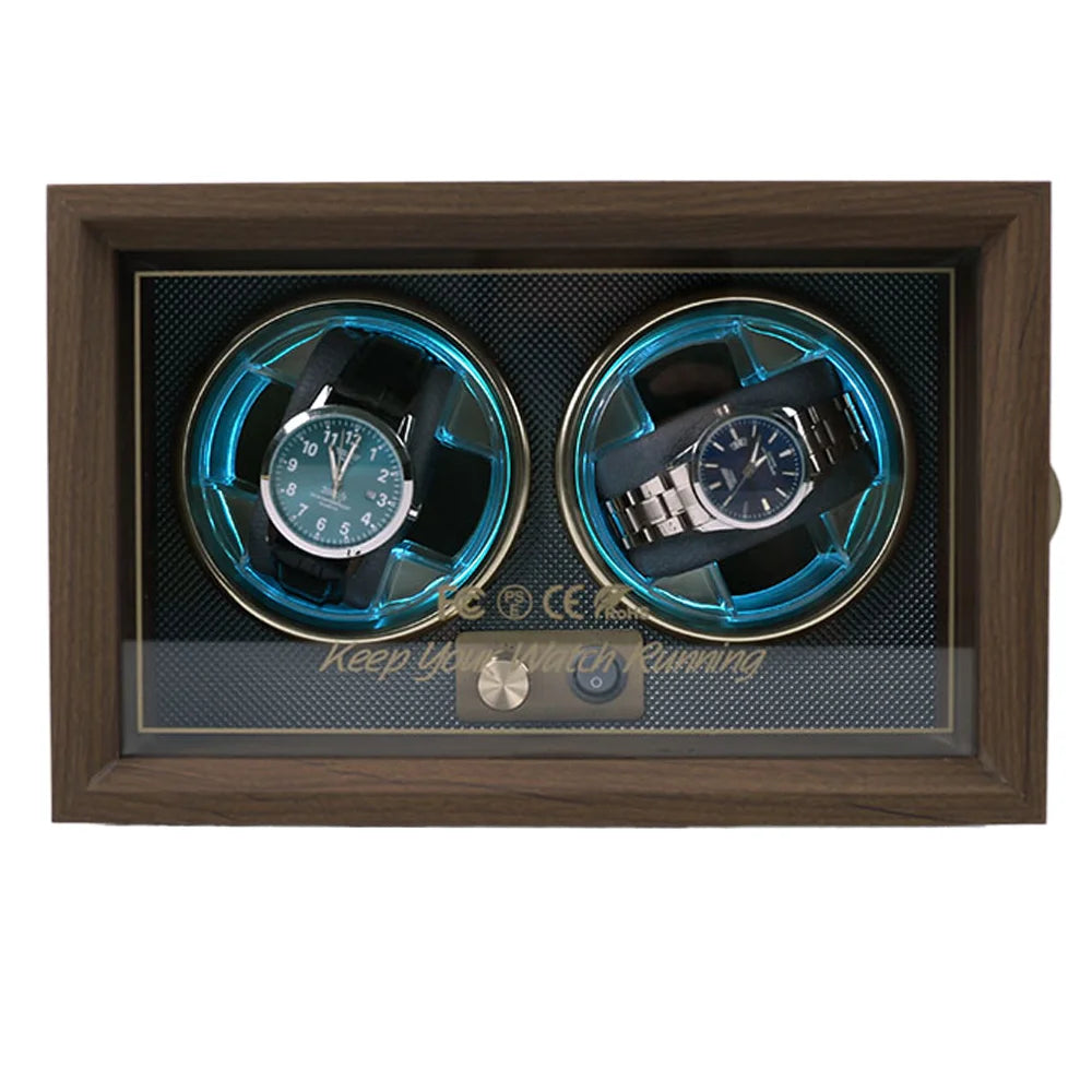 Automatic Portable Luxury Protective Durable Waterproof Wooden Walnut Grain Watch Winder 2 Slots Li-ion Battery Motor Watch