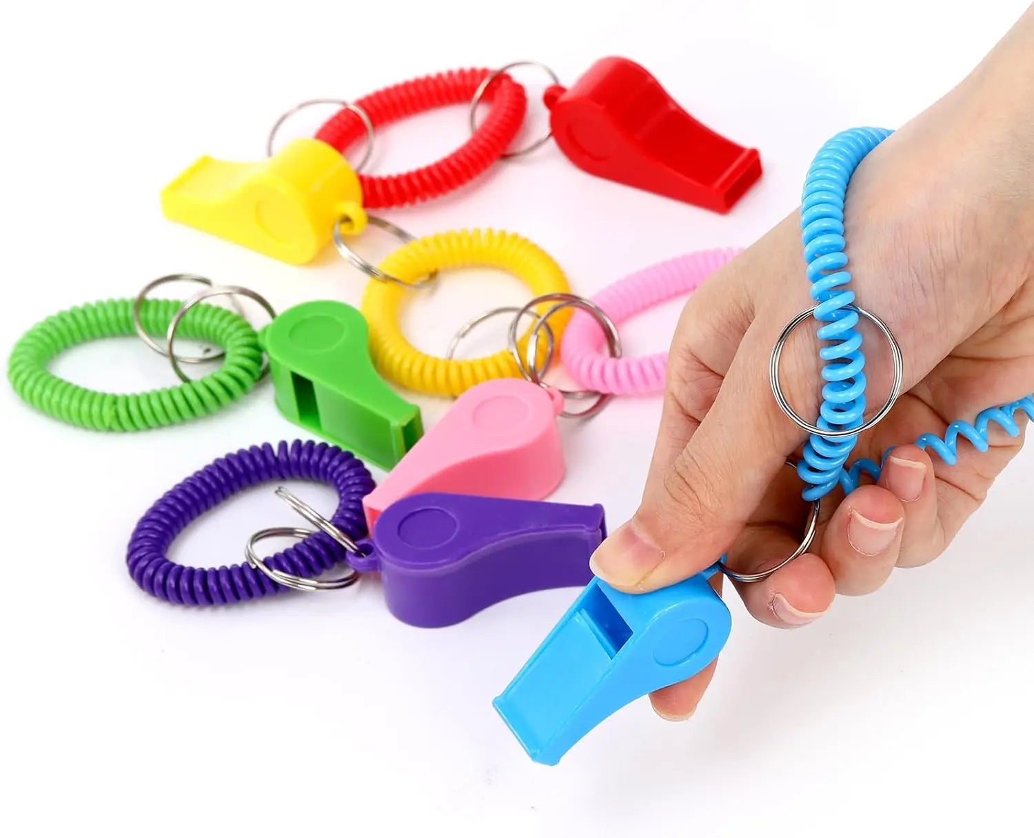 Sport Whistle with Bracelet Plastic Whistles with Stretchable Coil Loud Clear Whistle for Coaches Referees Birthday Party Gif