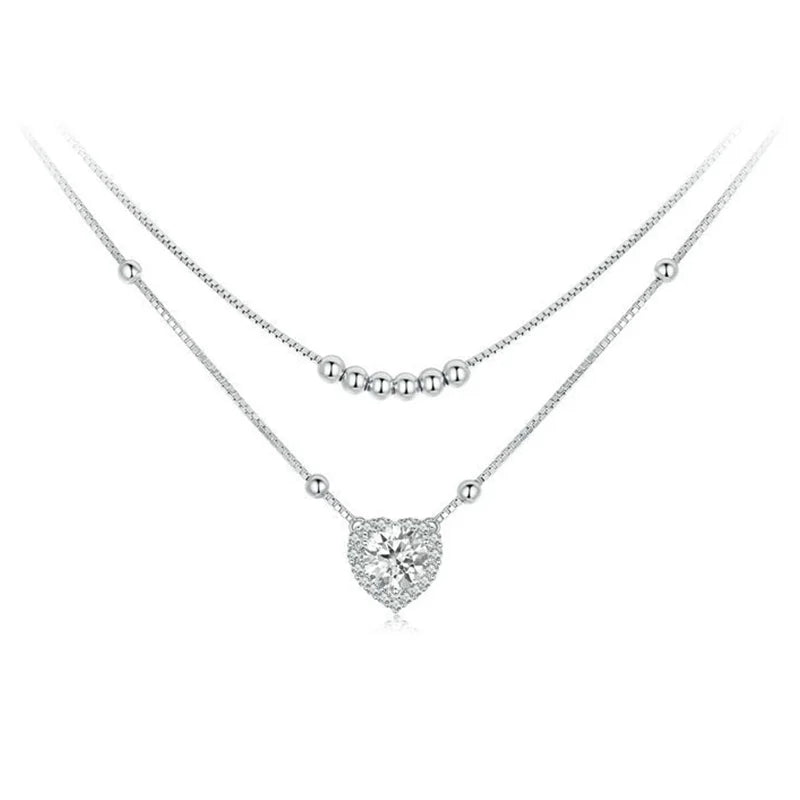 Factory Wholesale Light Luxury Double Layer 1 Carat Moissanite Necklace 925 Sterling Silver Platinum Plated Fashion Jewelry