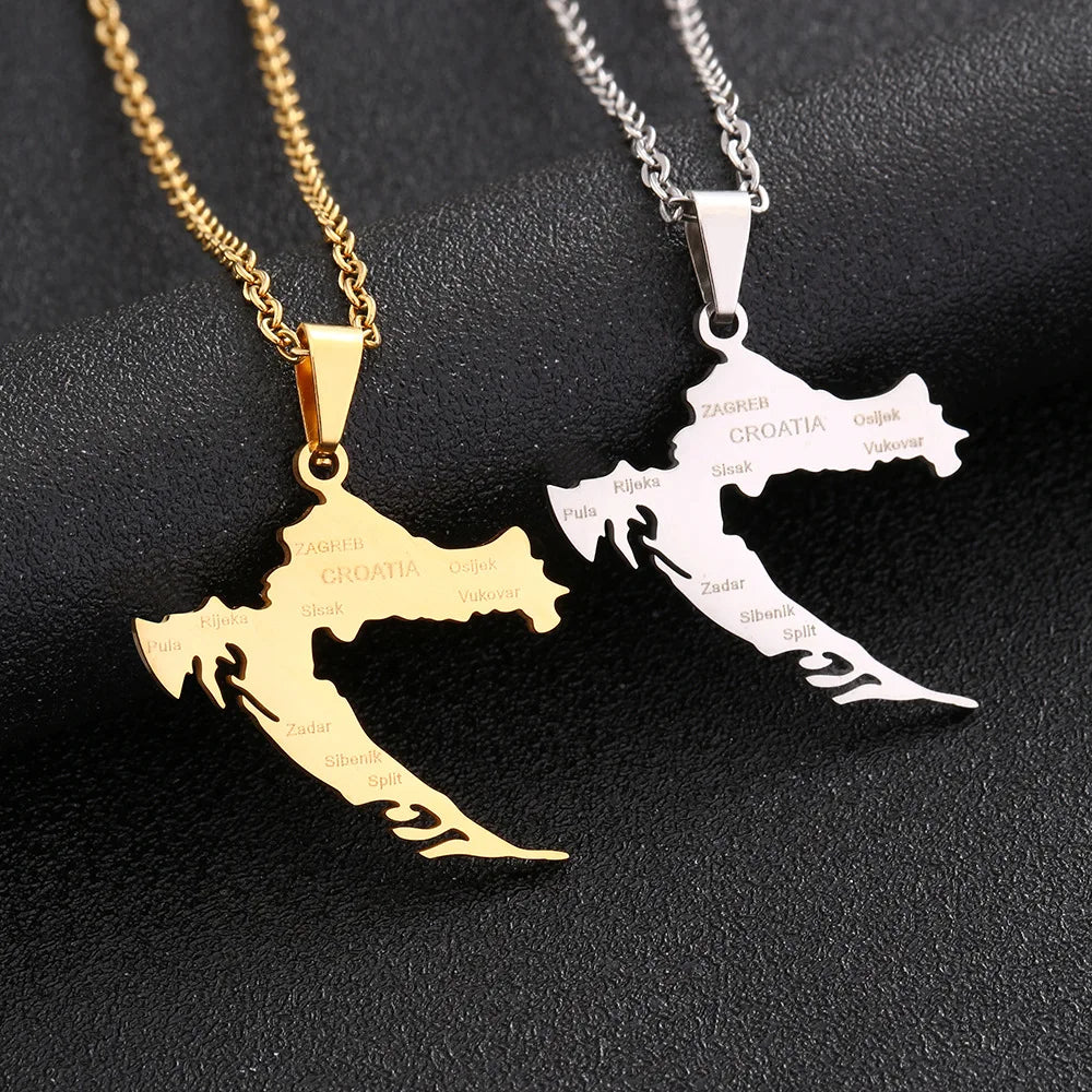 Manufacturer Croatia Map Chain Necklaces Stainless Steel Silver 18K Gold Plated Croatian National Flag Map Pendant Necklace