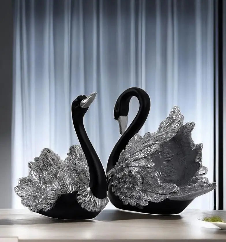 Resin Black Swan Statue Art Deco Modern Design Luxury Home Decoration Tabletop Sculpture for Living Room Office Couple Orname