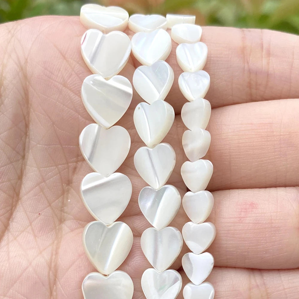 6/8/10mm Natural White Love Heart Shell Mother of Pearl Loose Spacer Beads for Jewelry Making DIY Bracelet Necklace Handmade