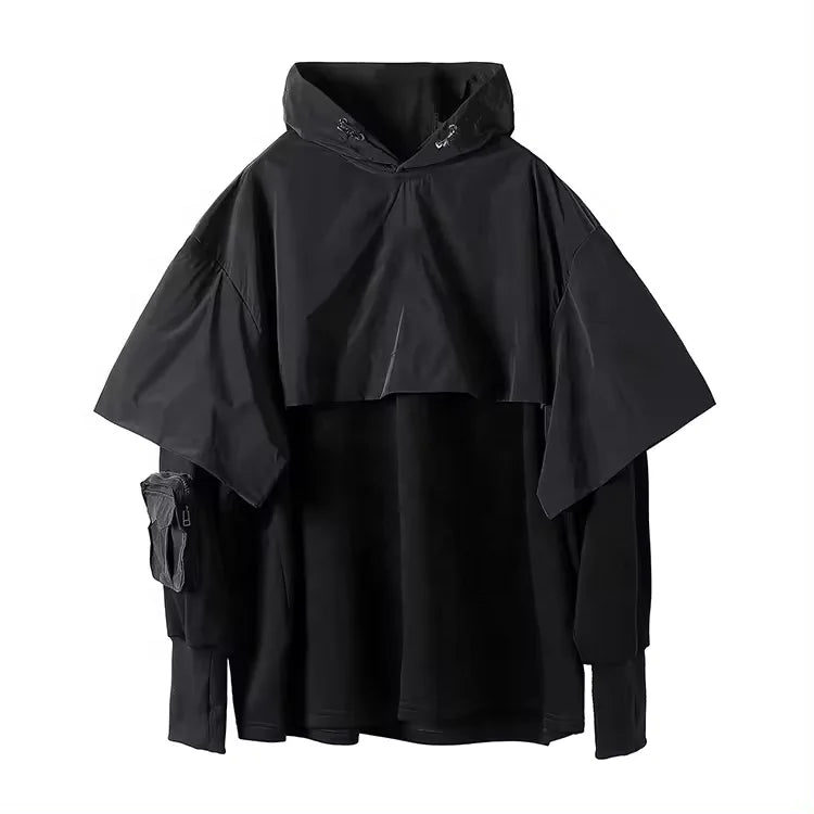 New Arrival Cyberpunk Style Solid Autumn Oversized Men's Cloak Hoodie Custom Embroidery Printing Unlined Work Usage Custom Lo