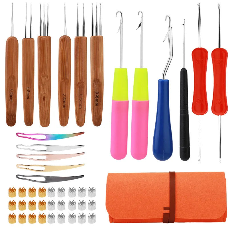 Colorful Shank Crochet Hook Set for Hair Extensions DIY Dirty Braid Crochet Hooks Sewing Kit for Hand Knitting and Sewing Wor