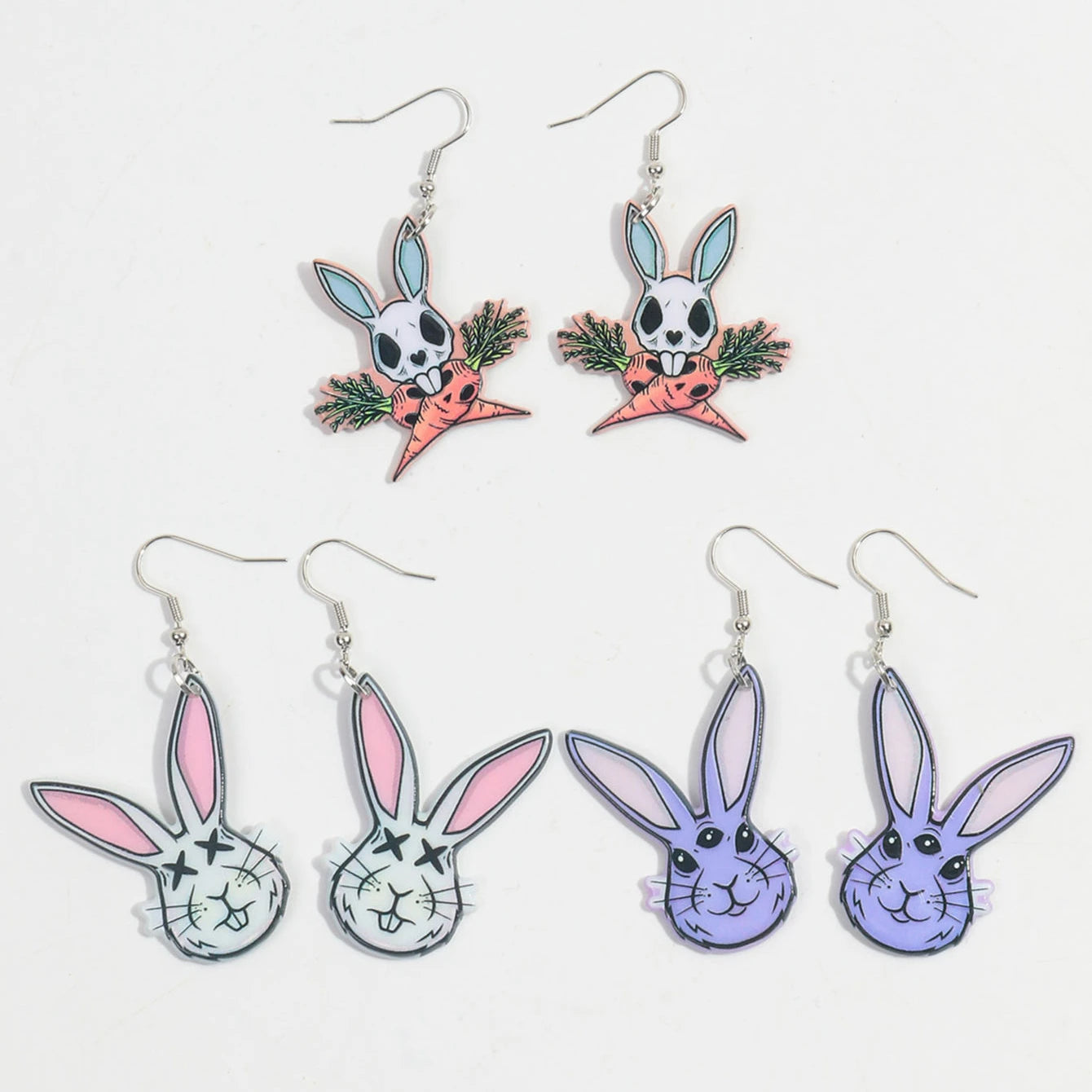 Funny Easter Earrings Jewelry Cute Little White Rabbit Carrot Cartoon Print Animal Pendant Acrylic Drop Earrings for Women Gi