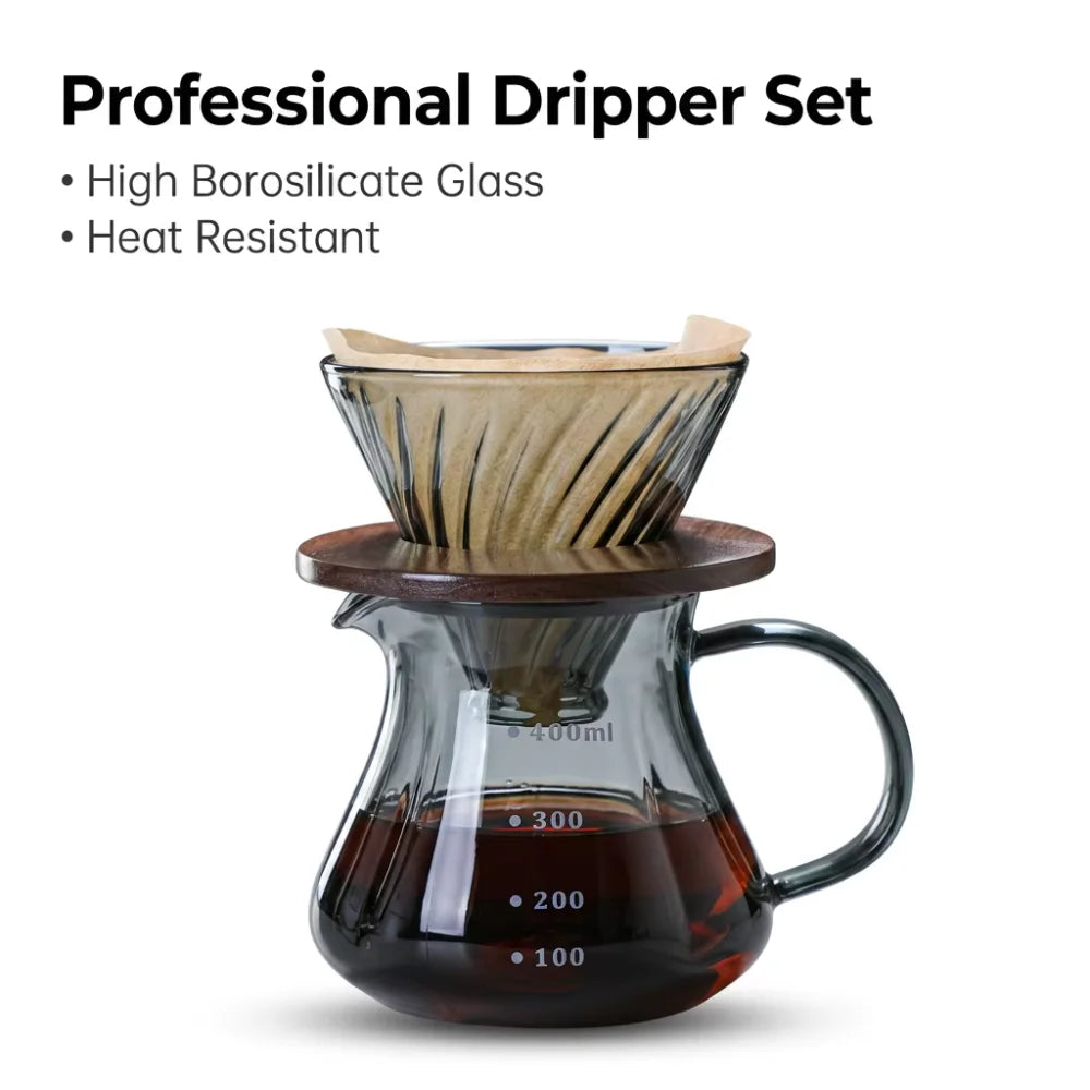 Kingze 600ml Glass Coffee Pitcher Heat Resistant Pour Over Coffee Server Coffee Sharing Pot for Home Office Camping