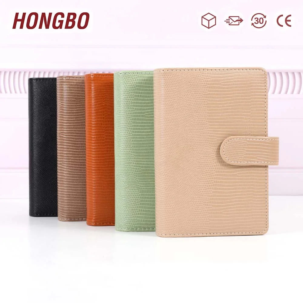 Hongbo Best Selling A6 Binder Planner Organizer Lizard Leather Loose Leaf 6 Gold Rings Stylish Stationery/School/Office Gift