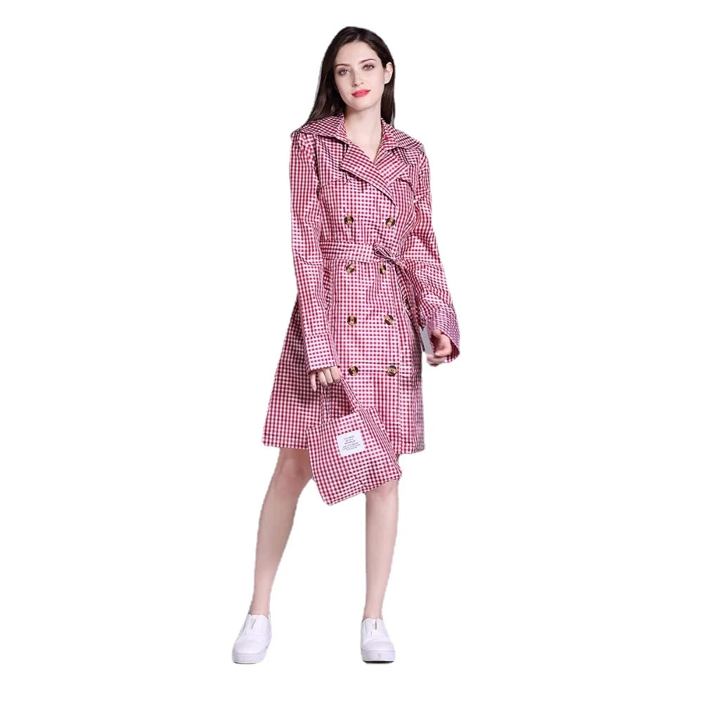 Freesmily Women's Hiking Polyester Colored Grid Stylish Waterproof Rain for with Waistband and Hood