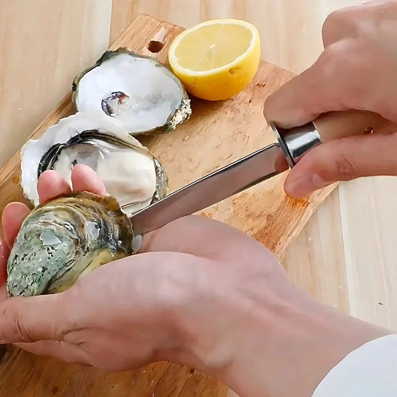 Kitchen Stainless Steel Oyster Knife Plastic Wooden Handle Labor-Saving Bladeless Eco-Friendly Dishwasher Safe Seafood Opener