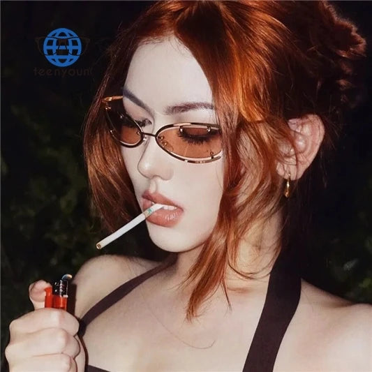 Teenyoun 2024 Future Design Style Spice Girls Sunglasses Women Y2k Frameless Unisex Oval Sunglasses Wholesale
