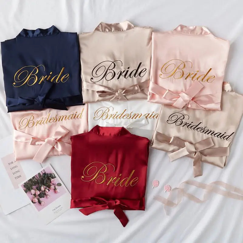 Custom Embroidery Name Personalized Silk Bridal Robes Satin Women Wedding Bride and Bridesmaid Robes Stain Wedding Bridal Rob