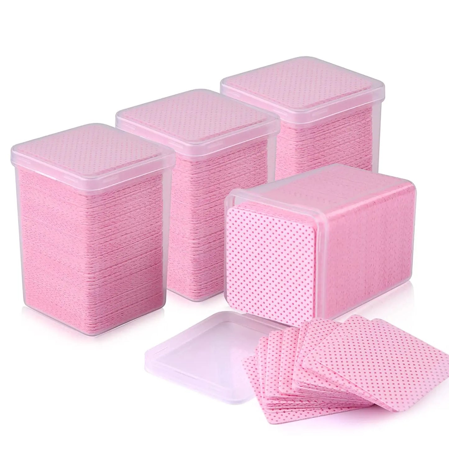 200PCS Pink/White Eyelash Glue Remover Pad Lint-Free Cotton Glue Bottle Mouth Cleaning Paper Cleaner Pads with Box