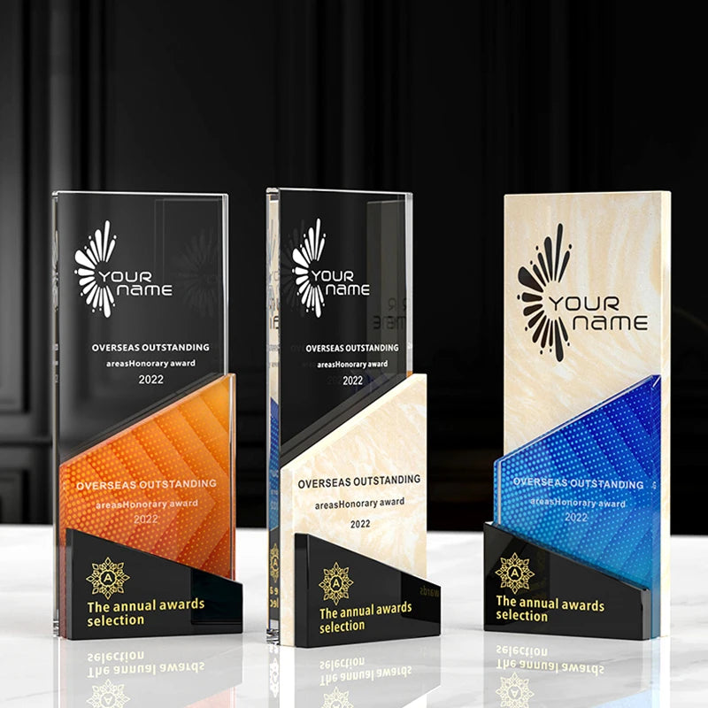 Custom Trophies Company Annual Meeting Souvenir Marble Trophy Crystal Glass Award