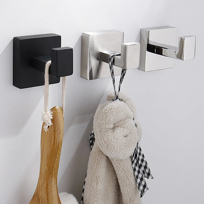 SUS304 Stainless Steel Bathroom Robe Hook Wall Mounted Square Towel Hook Single Coat Hook for Bathroom Kitchen Hotel Hardware