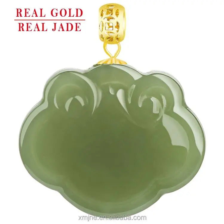 Certified Grade a Natural Hetian Jade Gray Jade Ruyi Pendant 18K Gold Inlaid Jade Pendant Simple and High-End Women's Jewelry