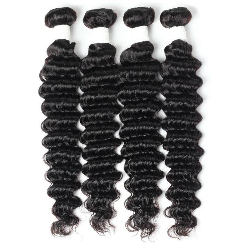 Wholesale 10A Deep Wave Mink Brazilian Virgin Hair Extensions Shein Bundles with Scrunchie Wig Private Label Remy Hair Packag