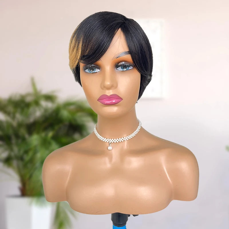 Factory Wholesale Short Pixie Cut Finger Wave Wigs 100% Human Hair Machine Made Human Hair Wig for Black Women