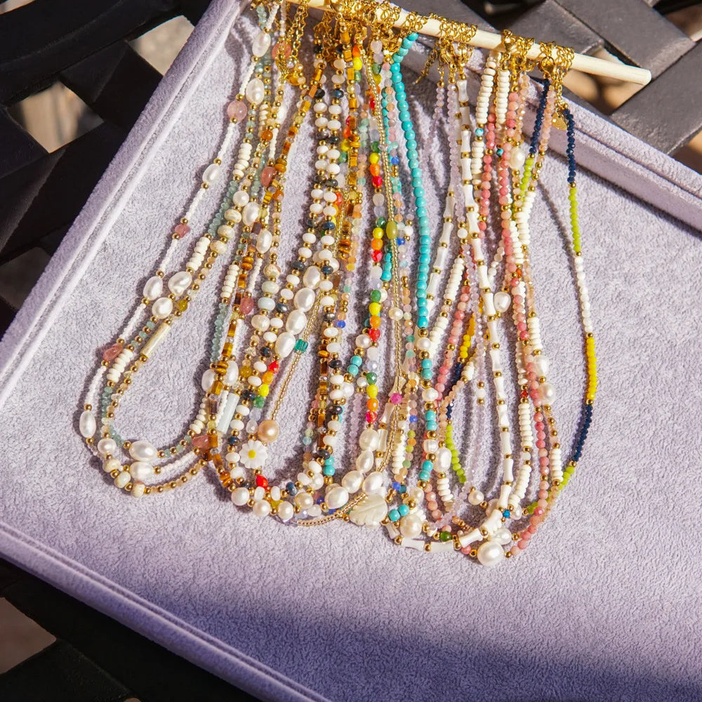 INS Luxury Gemstone Beads Chain Choker Necklaces Handmade Natural Stone Nickel Free Hot Sale Women's Low MOQ Stainless Steel