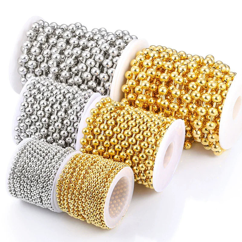 Bulk DIY Stainless Steel 304 Beaded Ball Chain for Clothing Hang Tags Handmade Bracelet Necklace Jewelry Findings Diamond