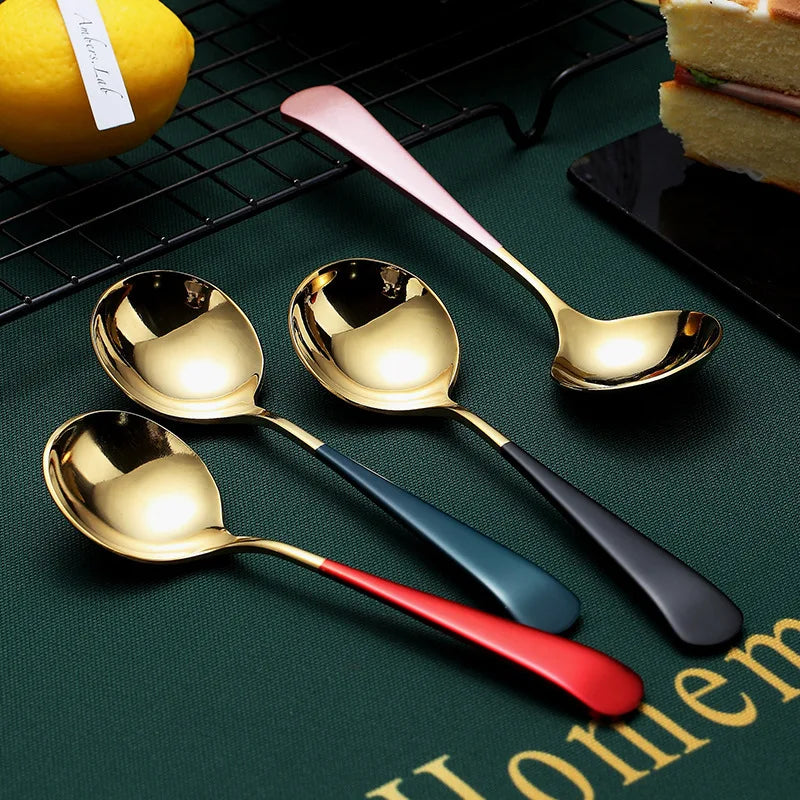 Luxury Gold Stainless Steel Spoon Set-Eco-Friendly Round Coffee Tea & Salad Spoons for Presents