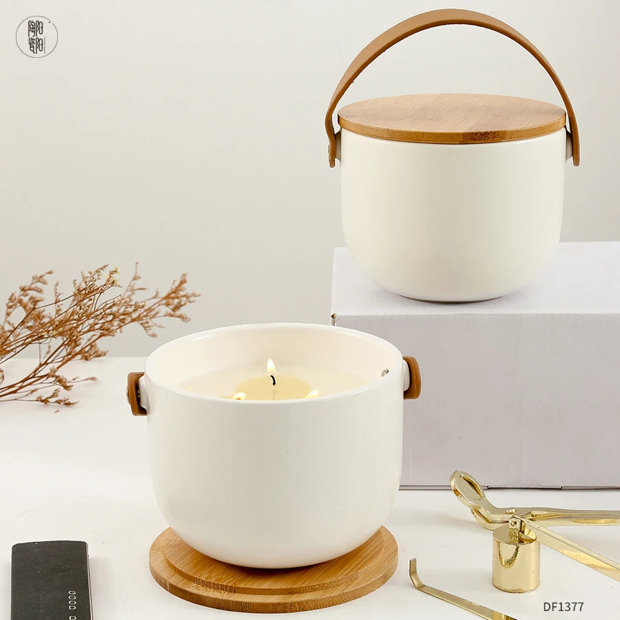 RTS Luxury Porcelain Gift Box Packaging Unique Candle Container Bowl Easter Home Decor Handmade Candle Jar with Lid