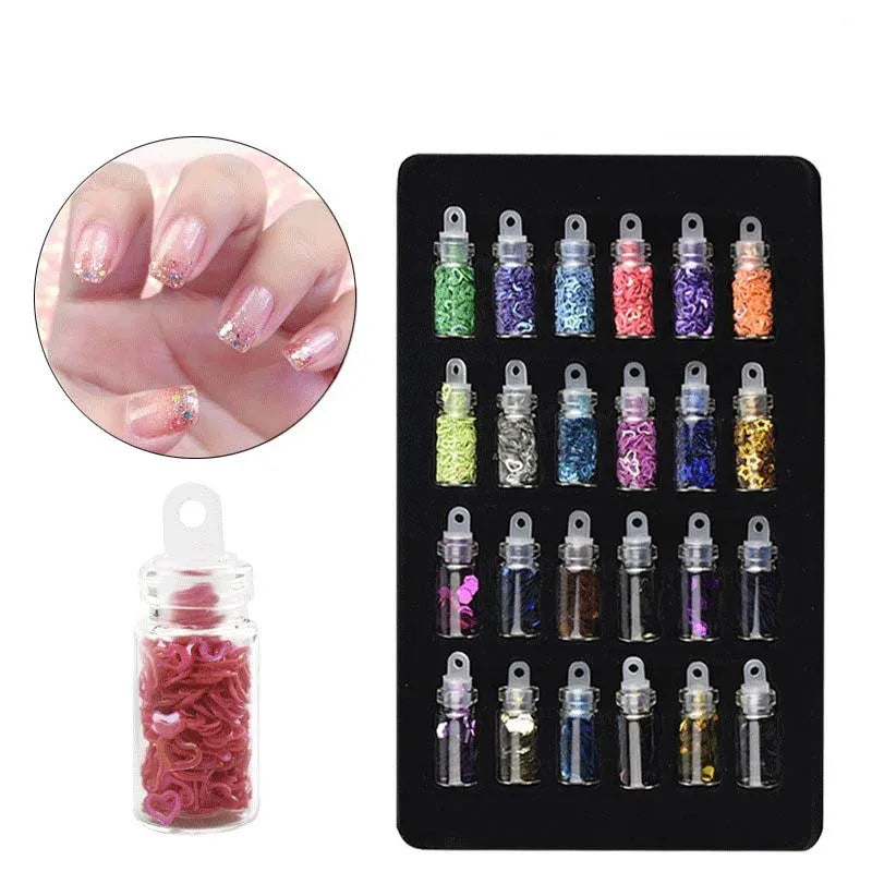 48 Color Glass Bottle Nail Decoration Sparkling Pink Sequins Hexagonal Caviar Nail Decoration Set Party Decoration