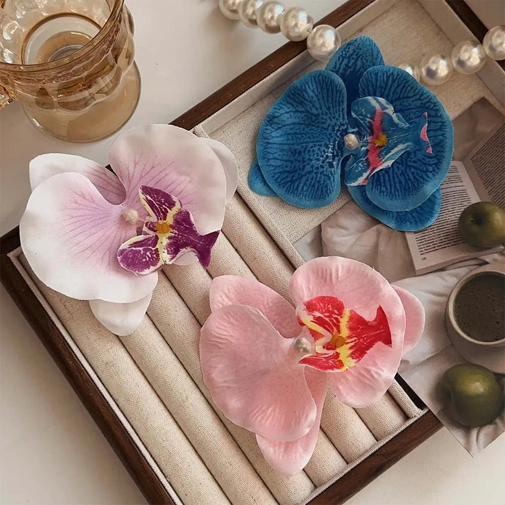 Cheap Price Artificial Orchid Heads Colorful Orchid Flower DIY Hair Wedding Flower Silk Butterfly Orchid Flowers Hair Clip