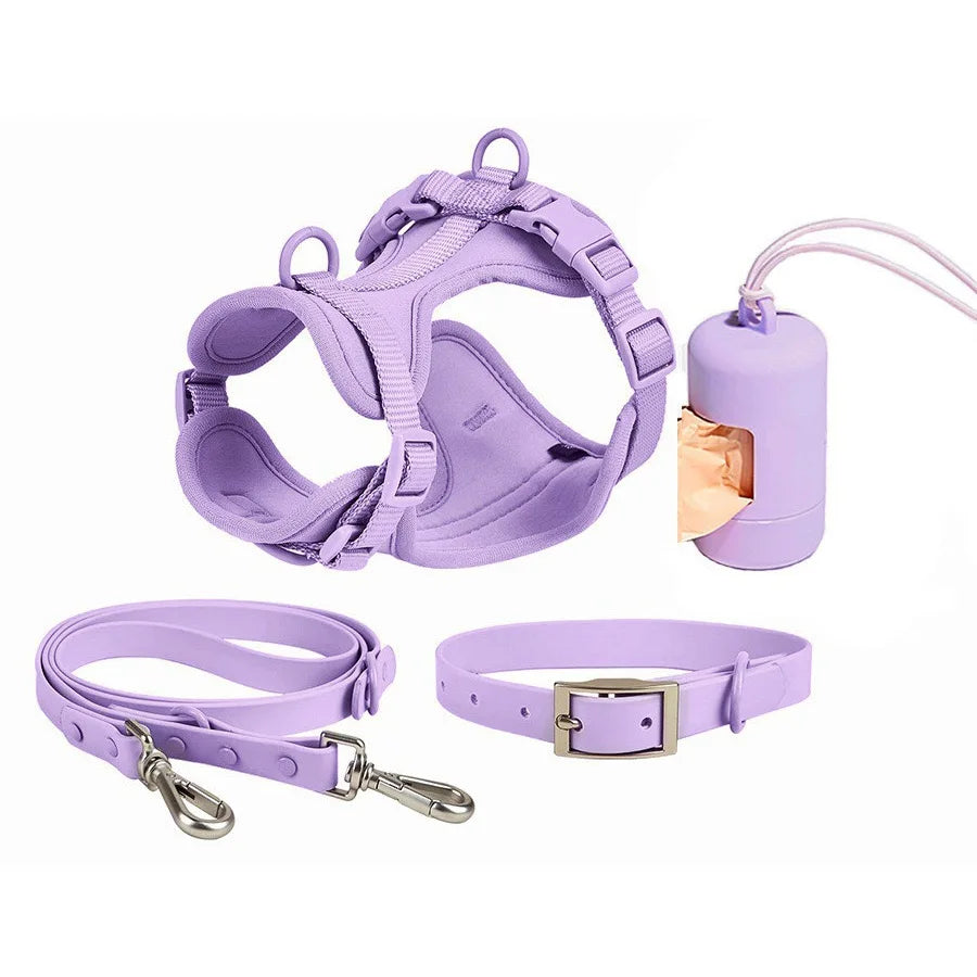 Ready to Shipping PVC Pet Collar Lead Waterproof Durable Luxury  Neoprene 3 in 1 Pet Walk Kit Dog Harness Set