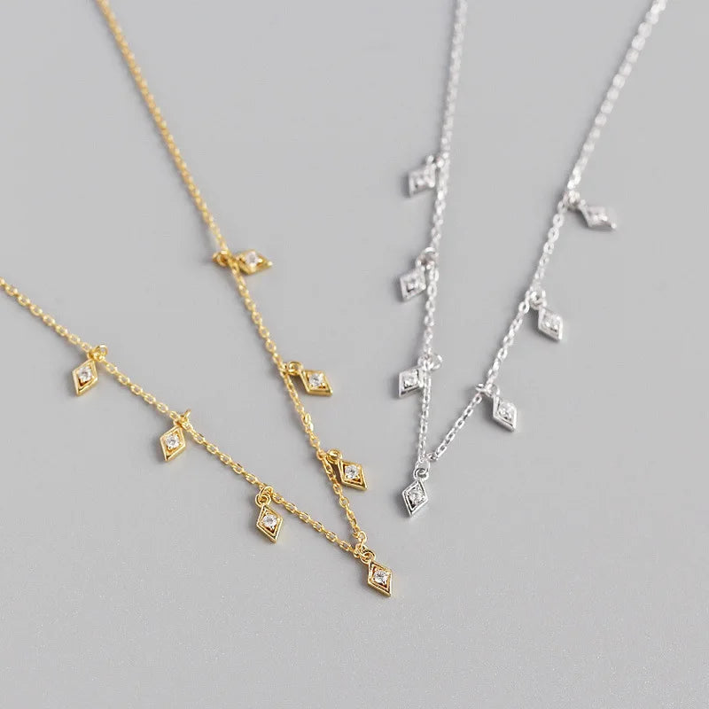 Fashion S925 Sterling Silver 18K Gold Plated Tassel Diamond Zircon Pendant Necklace for Women Jewelry