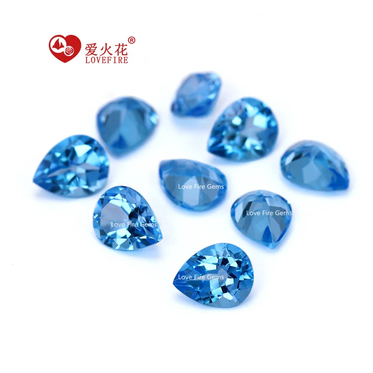 Ready Stock Blue Topaz Stones Wholesale Factory Price Loose Gemstone Pear Faceted Cut swiss Blue Topaz