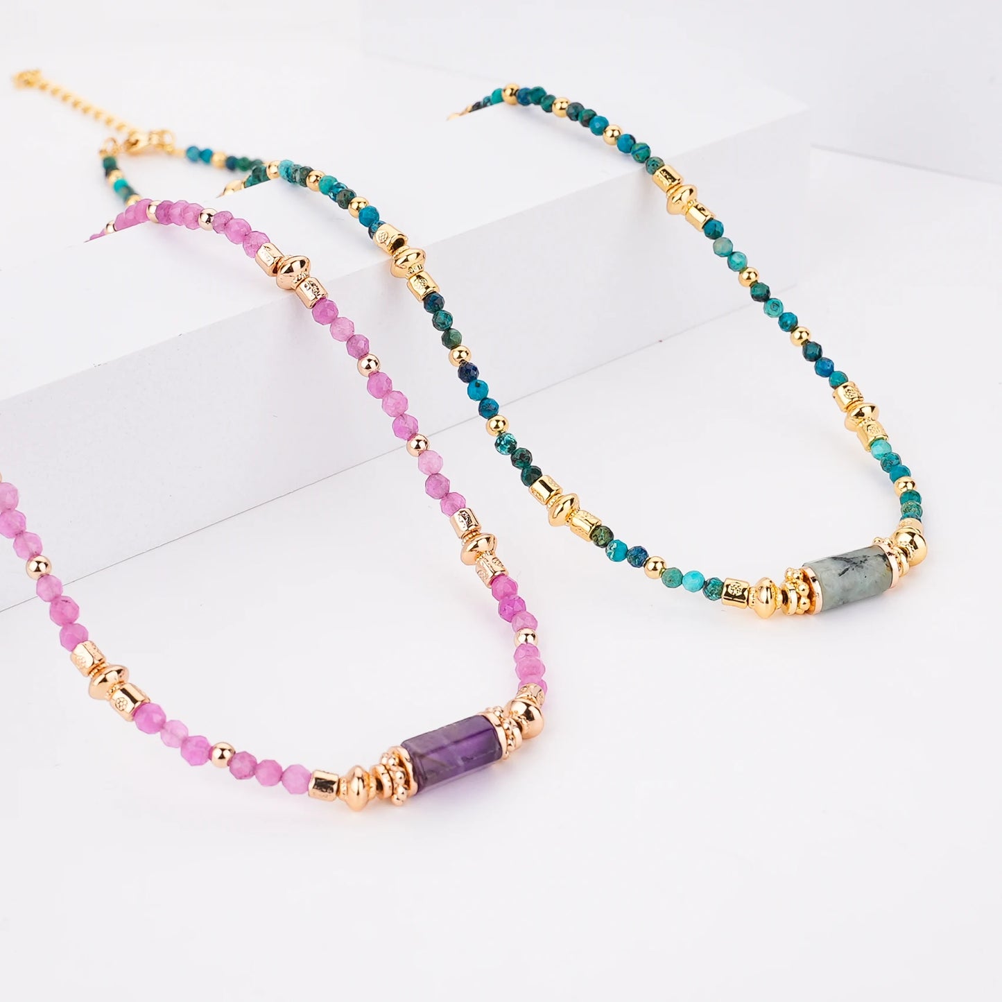 Gemstone 3MM Natural African Turquoise Red Agate Choker Gem Stone Necklace Jewelry