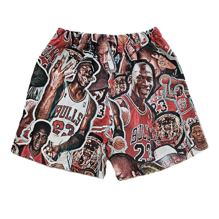 2026 Collection Customizable Mid Waist Basketball Sports Stars Pattern Breathable Light Wash Hip Hop Tapestry Shorts for Men