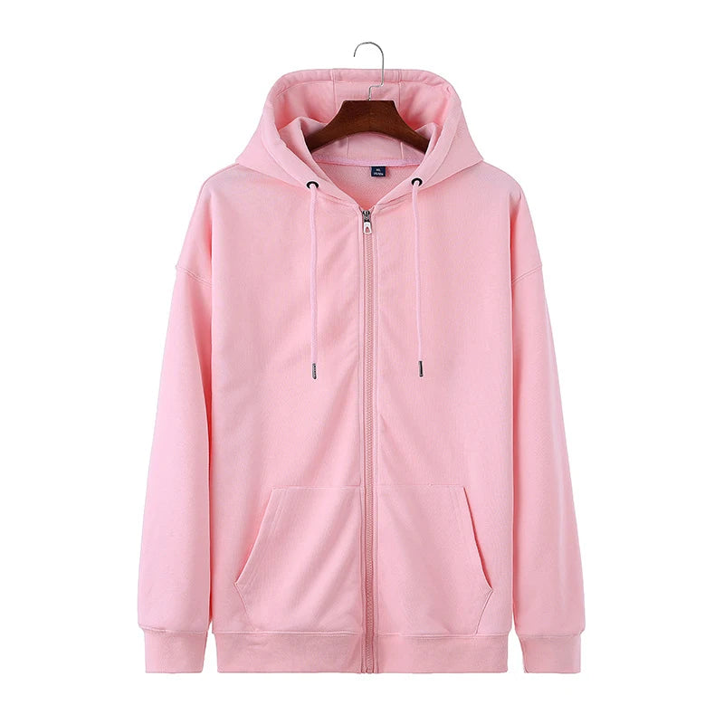 Wholesale Solid pink Black White Grey Long Sleeve Hooded Cotton Breathable Anti-wrinkle Zip Winter Sweatshirt Unisex Plain Dy