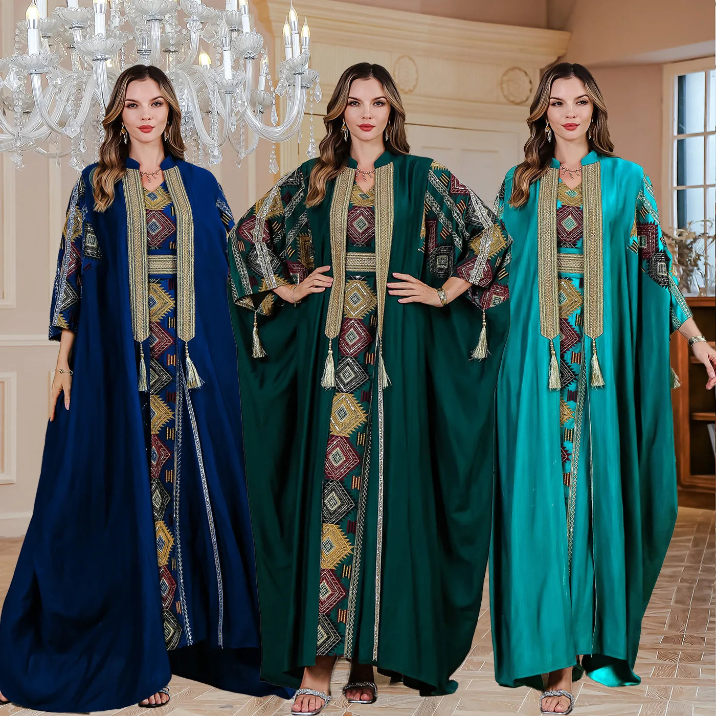 Luxurious Kaftan Dubai Embroidery Muslim Open  Abaya Islam Kimono Cardigan Long Dresses Beads Muslim Dresses