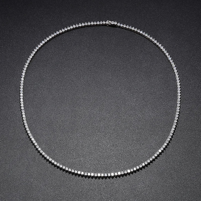 Silver 925 Original Brilliant Cut Diamond Test Past All 3mm D Color Moissanite 3 Claws Tennis Necklace for Wedding Fine Jewel