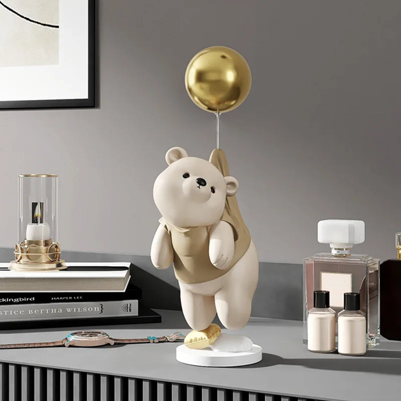Dropshipping 2022 Art Resin Bear Statue with Balloon Animal Pattern Home Wedding Decor Birthday Gifts Bear Sculpture