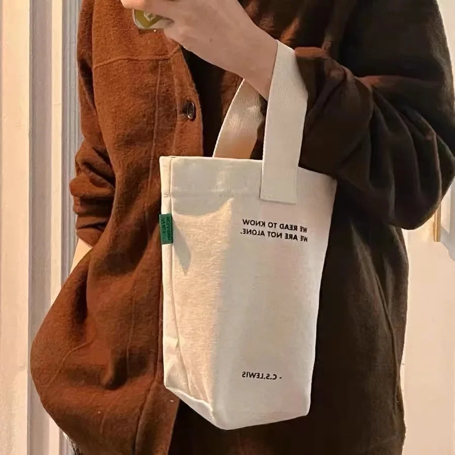 Wholesale Small MOQ Eco-friendly Reusable Coffee Cup Small Mini Tote Bag Canvas Cotton Custom logo Print Shopping Tote Bag