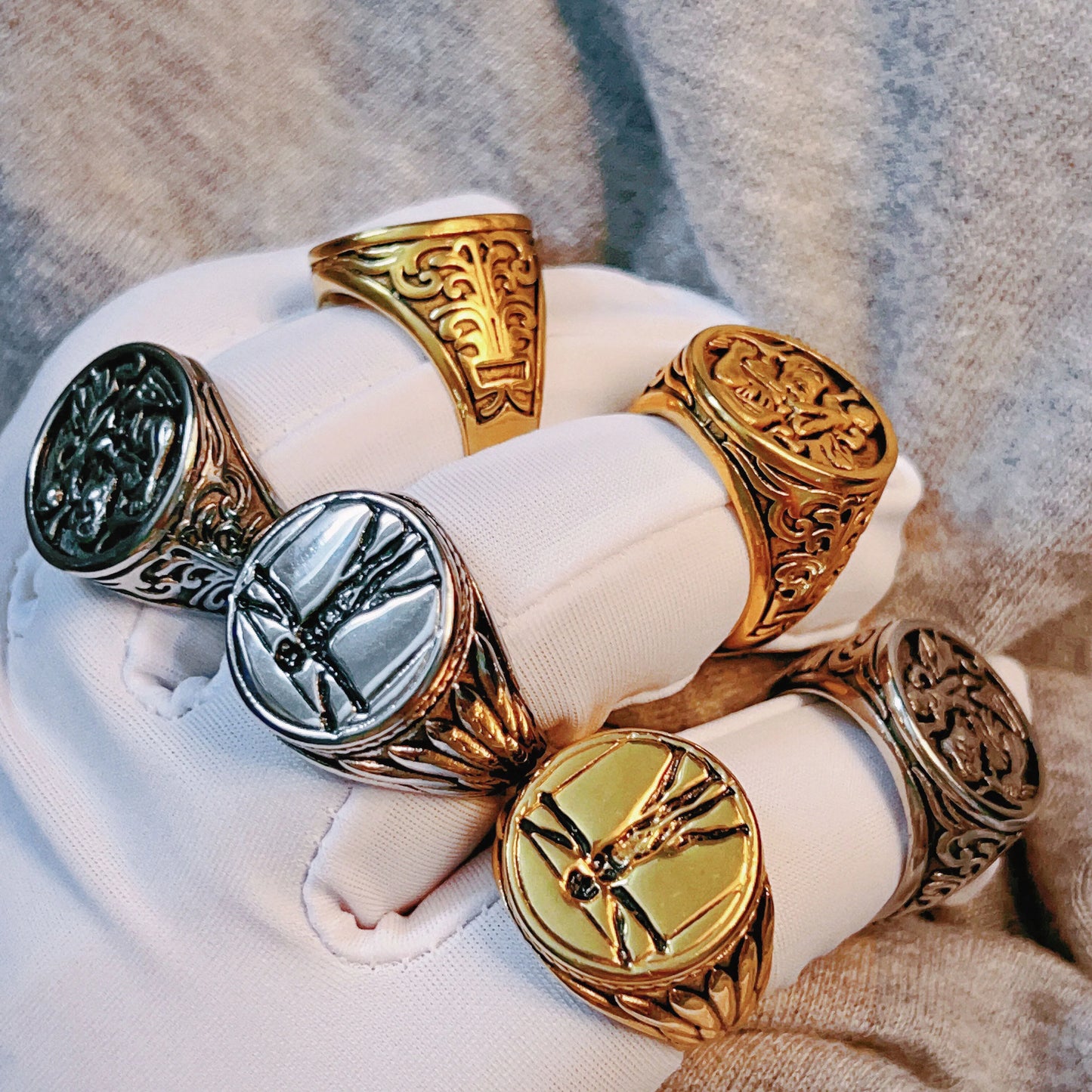 Vintage Rings Tarnish Free Jewelry 18k Gold Plated Saint Christopher Signet Ring Stainless Steel Vitruvian Man Ring Custom Cr