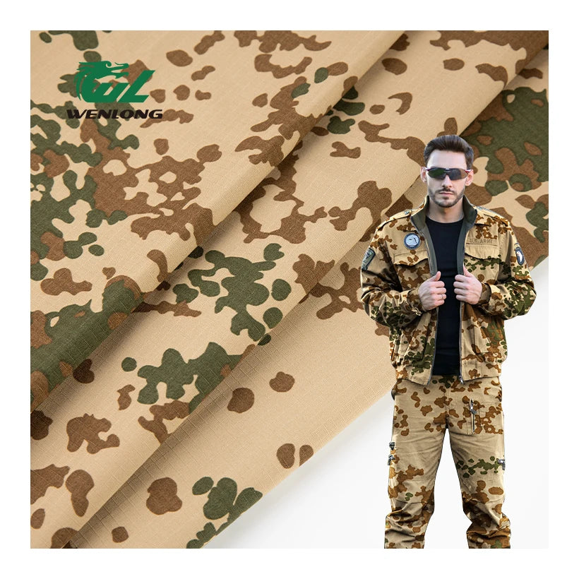 80%Polyester 20%Cotton Printed Woven Desert Flecktarn Camouflage Ripstop Fabric WR Dress Cap