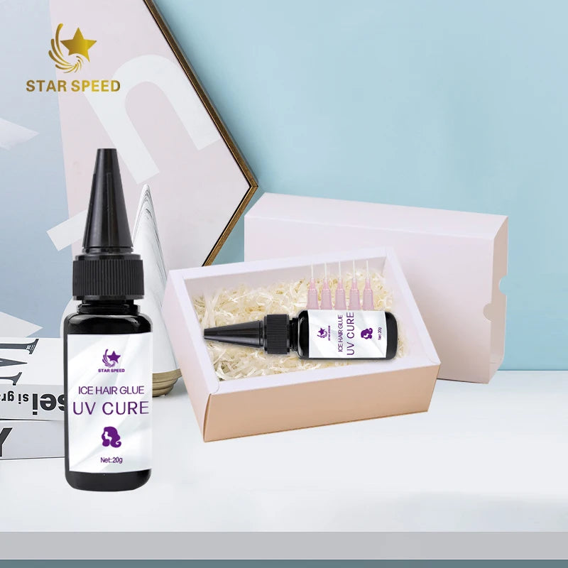 Star Speed NO HURT Custom Hair Extension Ultraviolet Gel Invisible Super Strong Uv  Hair Glue clear Waterproof Uv Hair Glue
