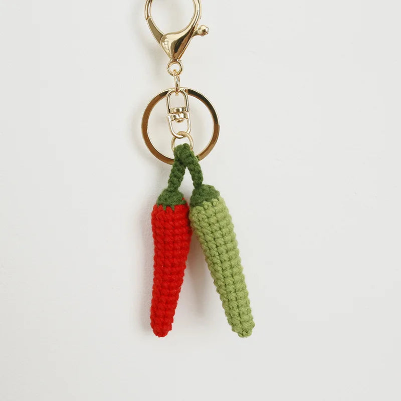 Italy Souvenir Gift Handmade Red Green Pepper Keychain Vegetable Chili Key Ring Crochet Good Luck Key Chain Chili Pepper Keyr