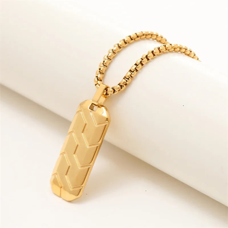 2026 Jewelry Rectangle Shape Textured Pendant for Men Fashion Jewelry Men Stainless Steel Pendants Necklaces