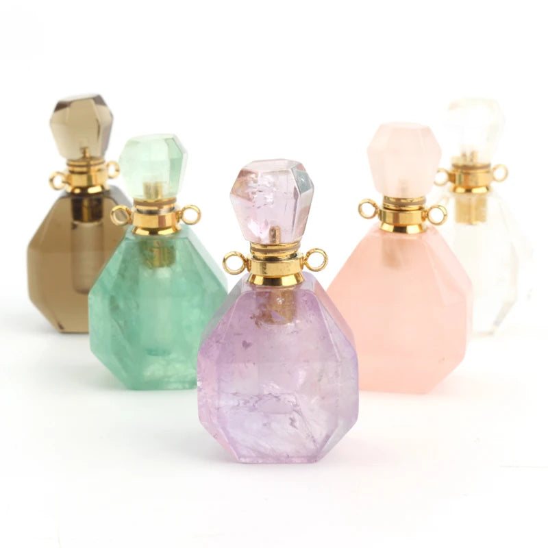 Natural  Amethyst Essential Oil Bottles  Crystal Perfume Bottle Pendants