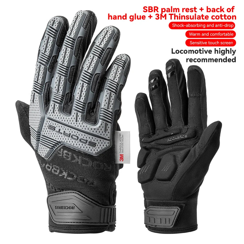 ROCKBROS Motocross Gloves for Motorcycle Winter Warm Touch Screen Full Finger Wear-Resistant Unisex Safety Gloves