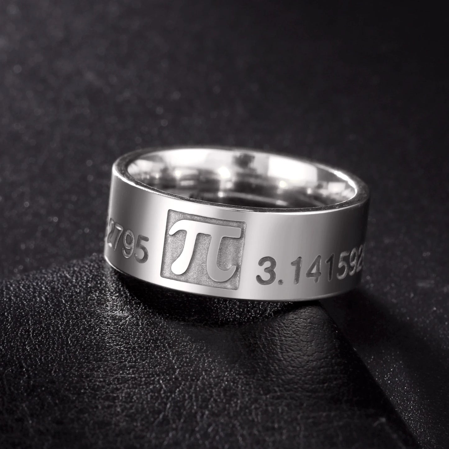Mathematics Symbol Ring 8MM Wide Men Women 3.14159 Greek Letter Stainless Steel Finger Rings Math Lovers
