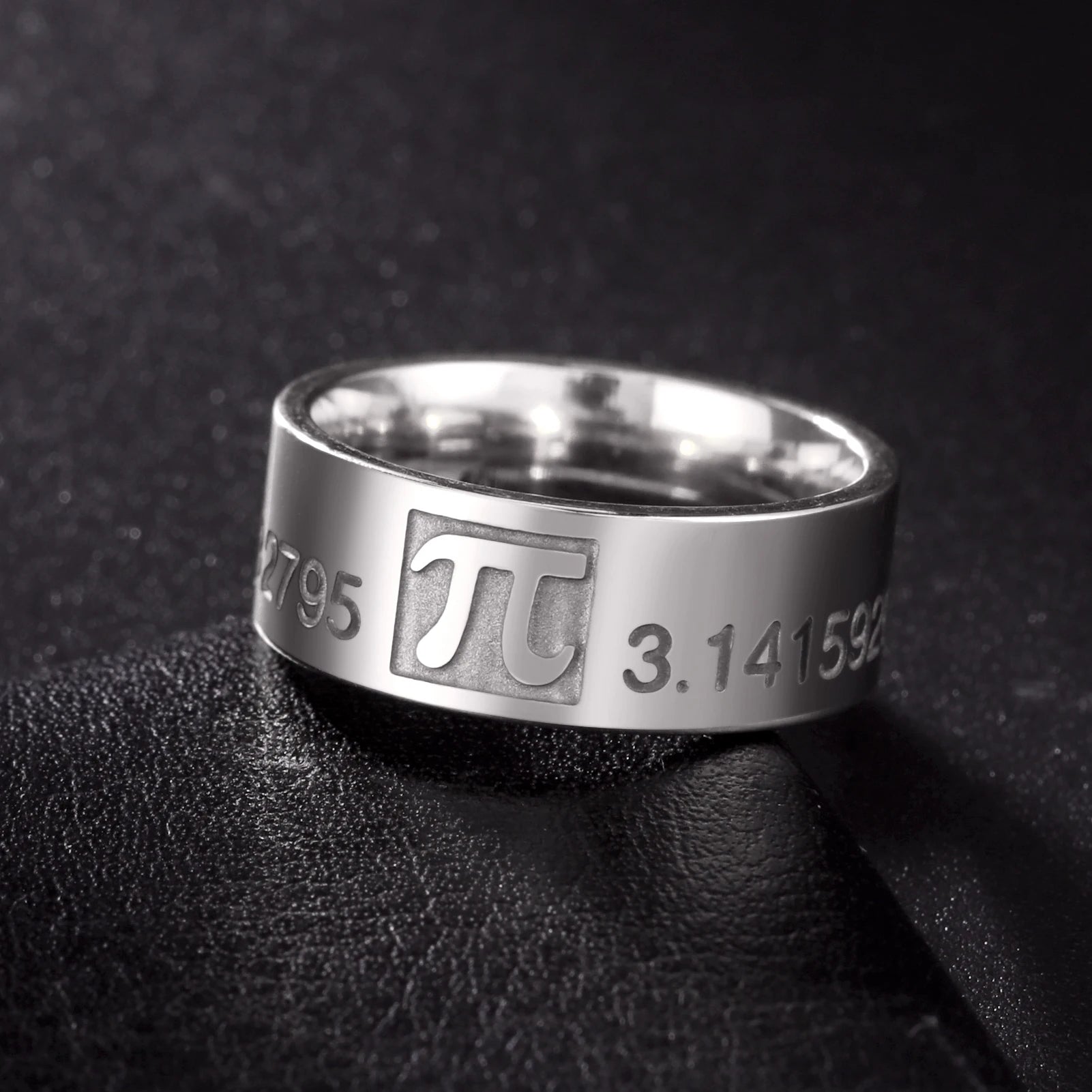 Mathematics Symbol Ring 8MM Wide Men Women 3.14159 Greek Letter Stainless Steel Finger Rings Math Lovers
